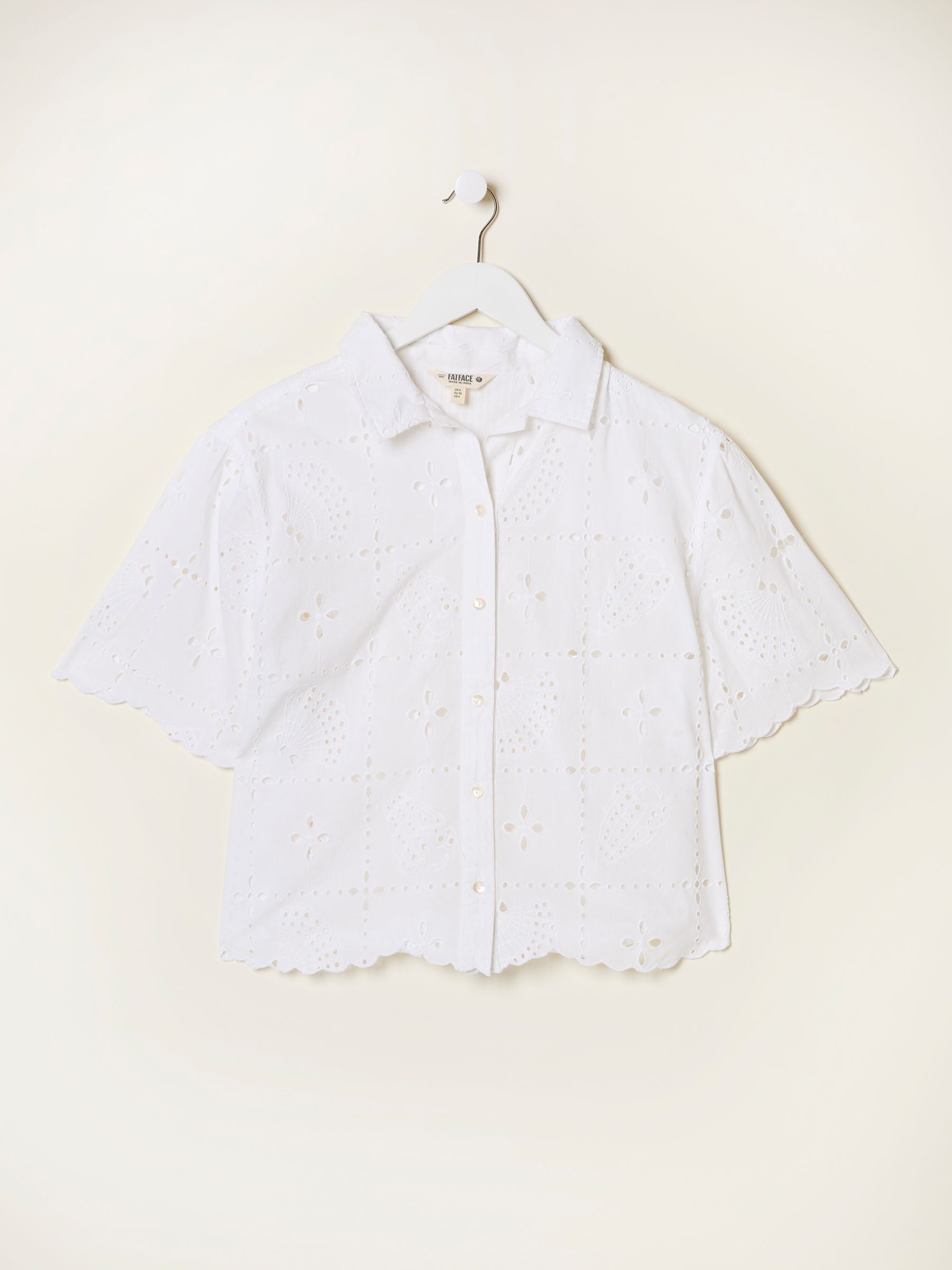White Beachwear Shell Broderie Shirt
