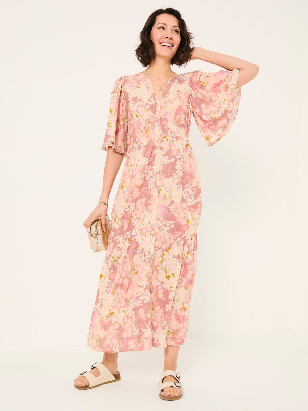 Paige Pink Layered Floral Embroidered Midi Dress