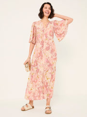 Paige Pink Layered Floral Embroidered Midi Dress