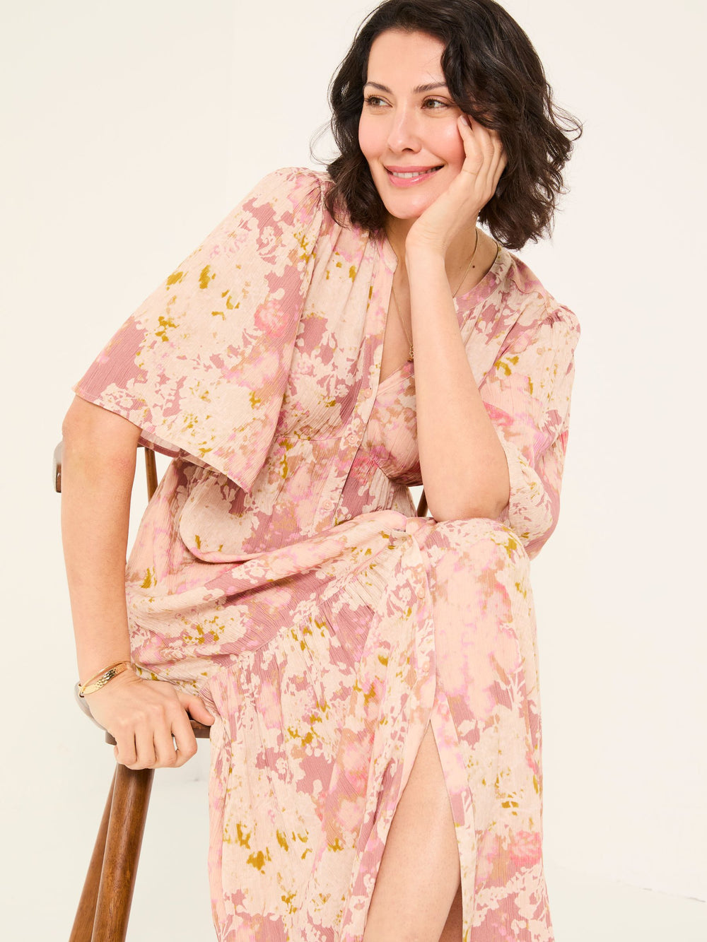 Paige Pink Layered Floral Embroidered Midi Dress