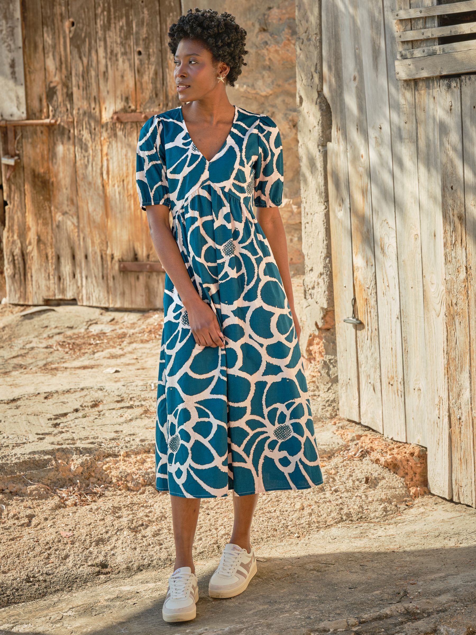 Remi Teal Blue Shibori Midi Dress
