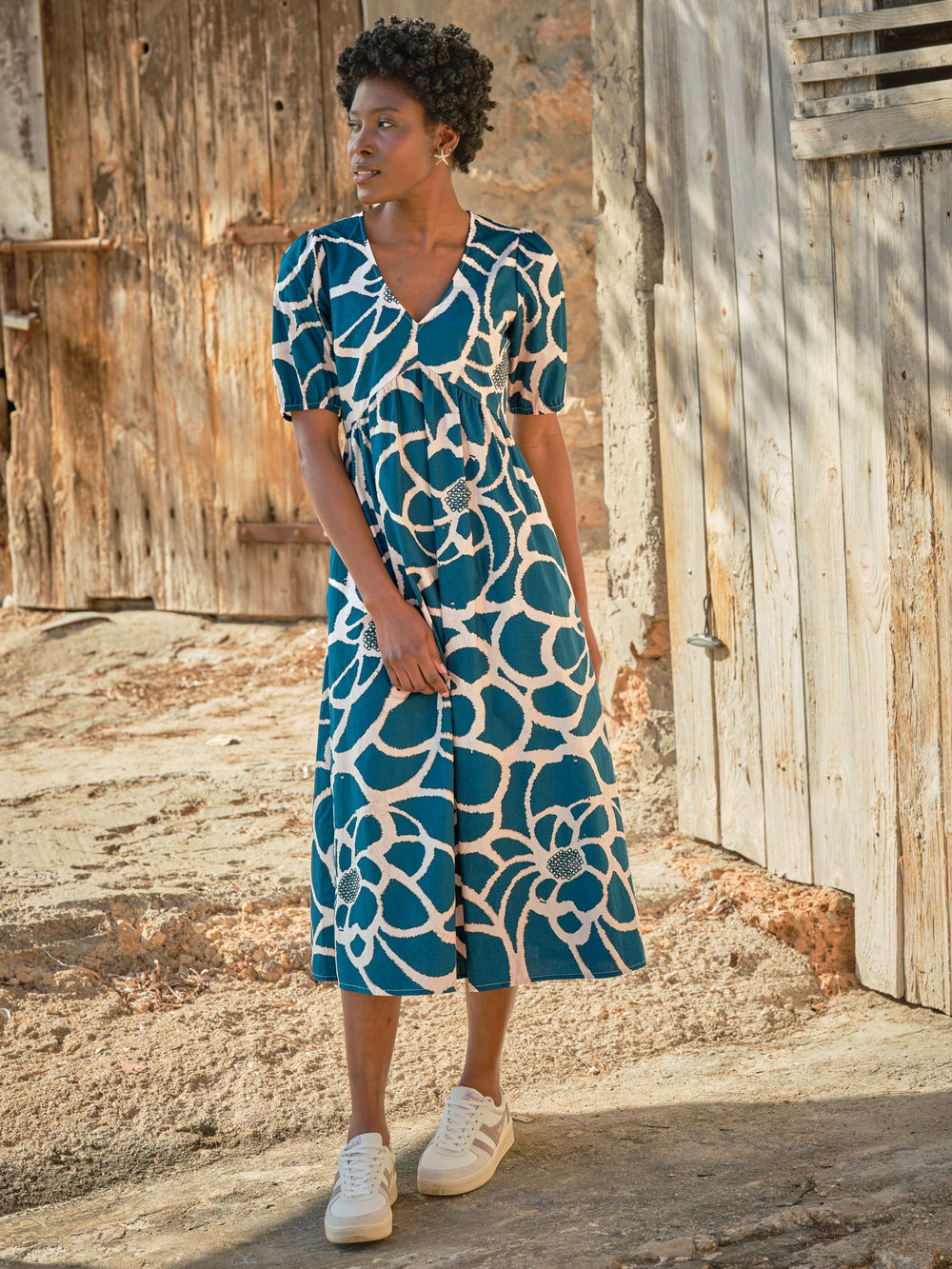 Remi Teal Blue Shibori Midi Dress