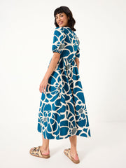 Remi Teal Blue Shibori Midi Dress