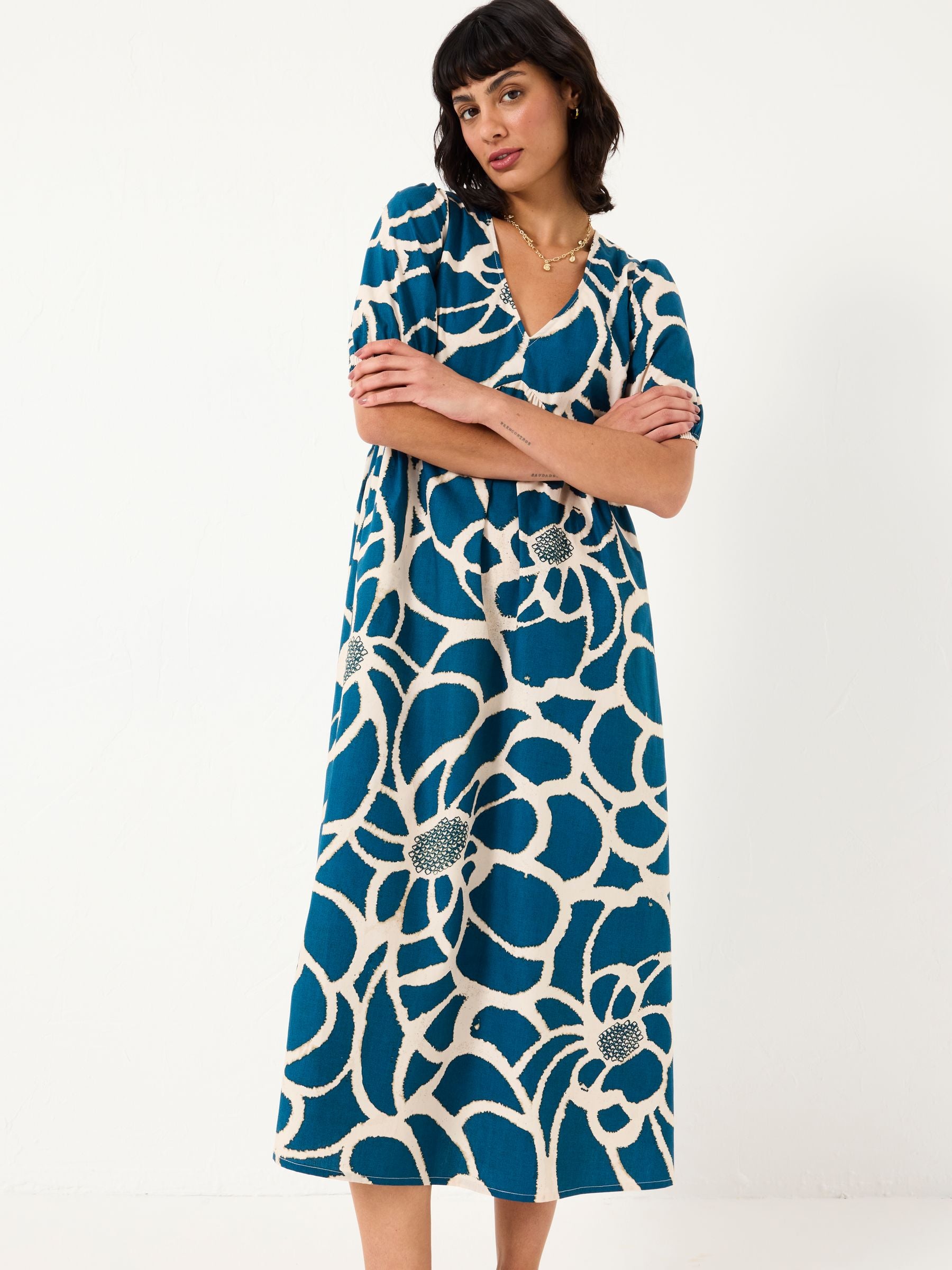 Remi Teal Blue Shibori Midi Dress