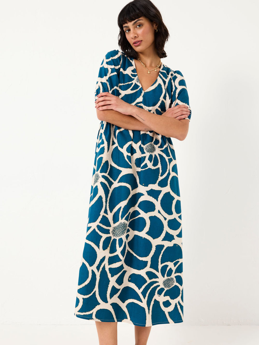 Remi Teal Blue Shibori Midi Dress
