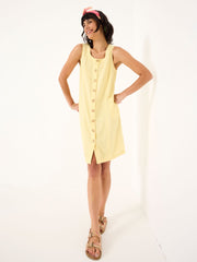 Binny Light Yellow Button Linen Dress