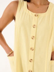 Binny Light Yellow Button Linen Dress