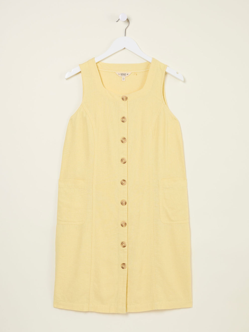 Binny Light Yellow Button Linen Dress