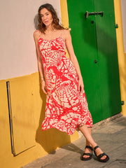 Mae Red Mono Shells Midi Dress
