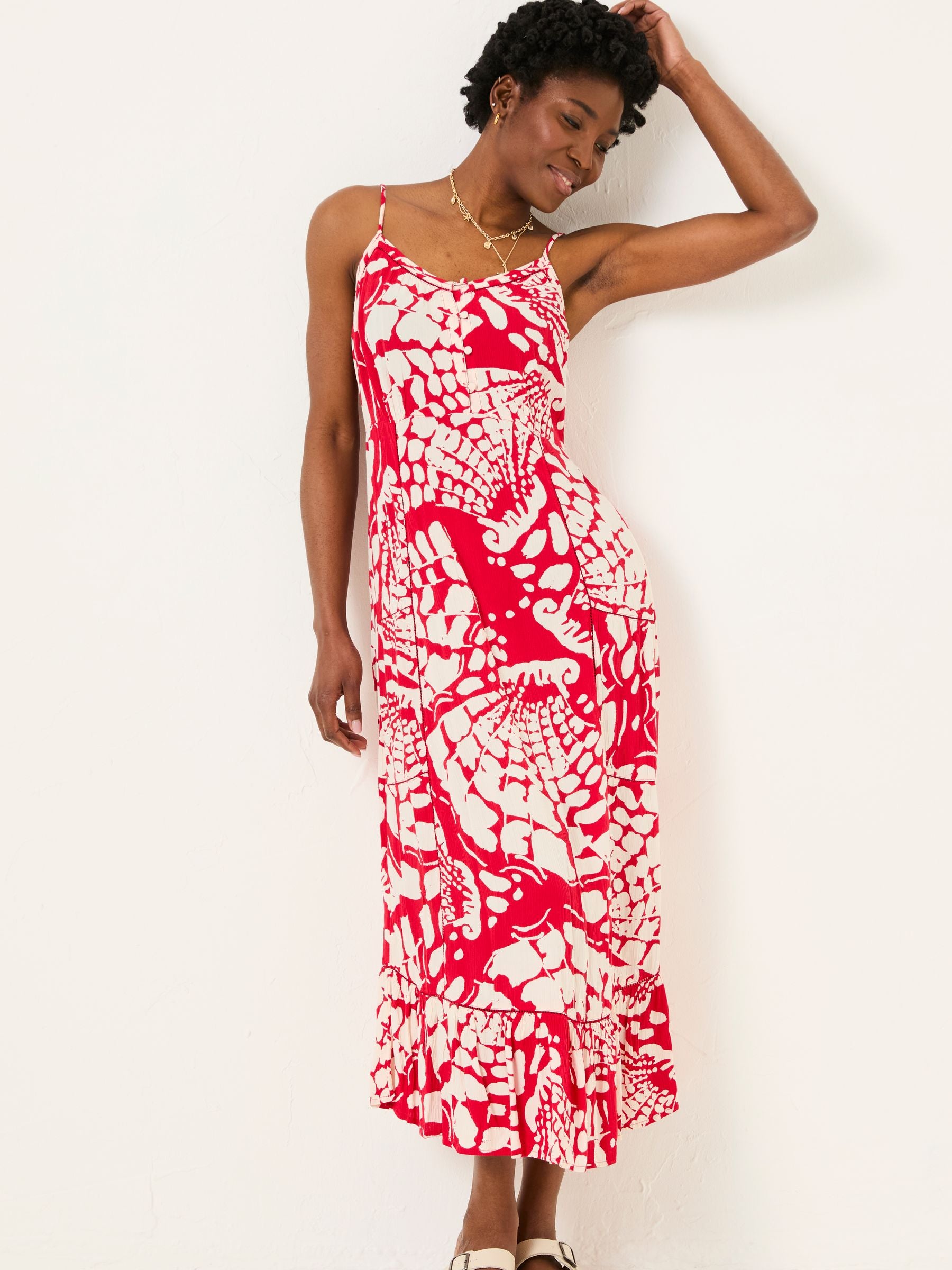 Mae Red Mono Shells Midi Dress