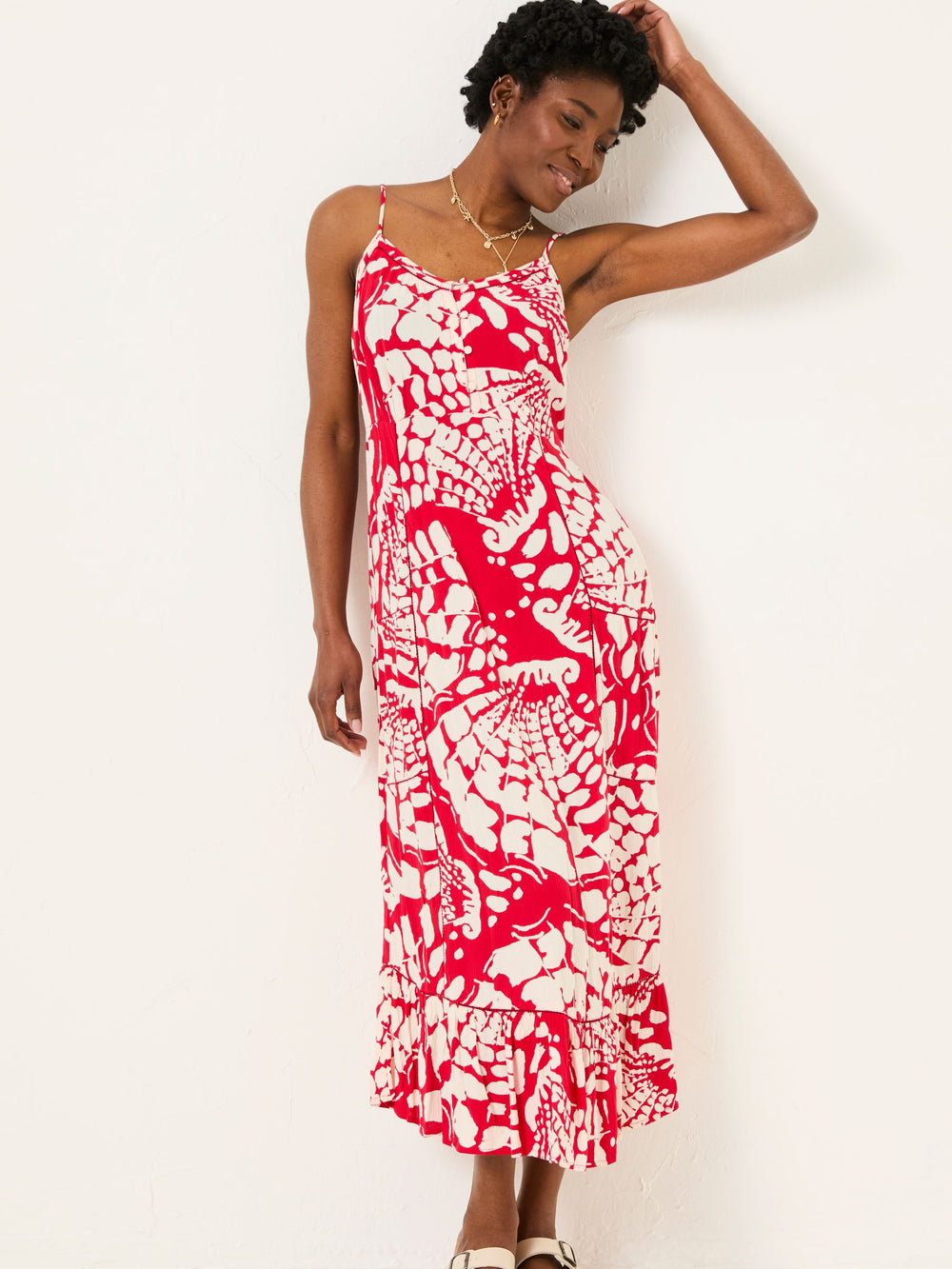 Mae Red Mono Shells Midi Dress