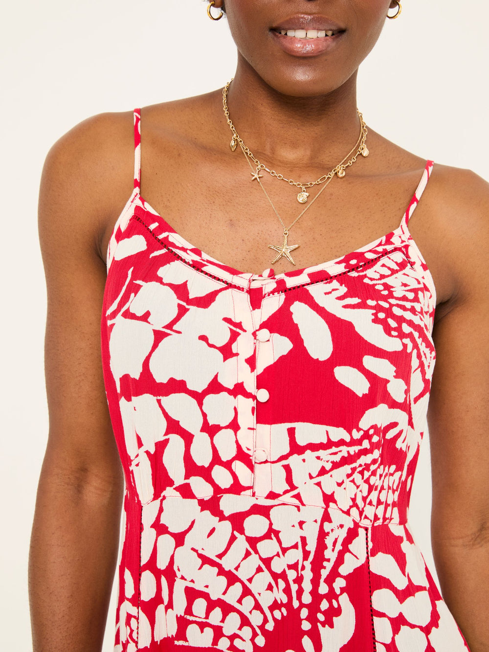 Mae Red Mono Shells Midi Dress