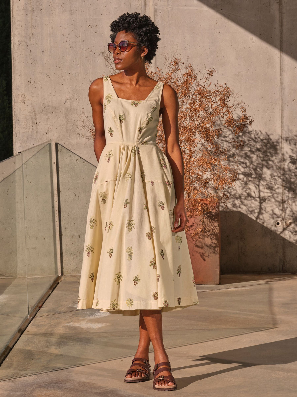 Maria Ivory Plants Midi Dress