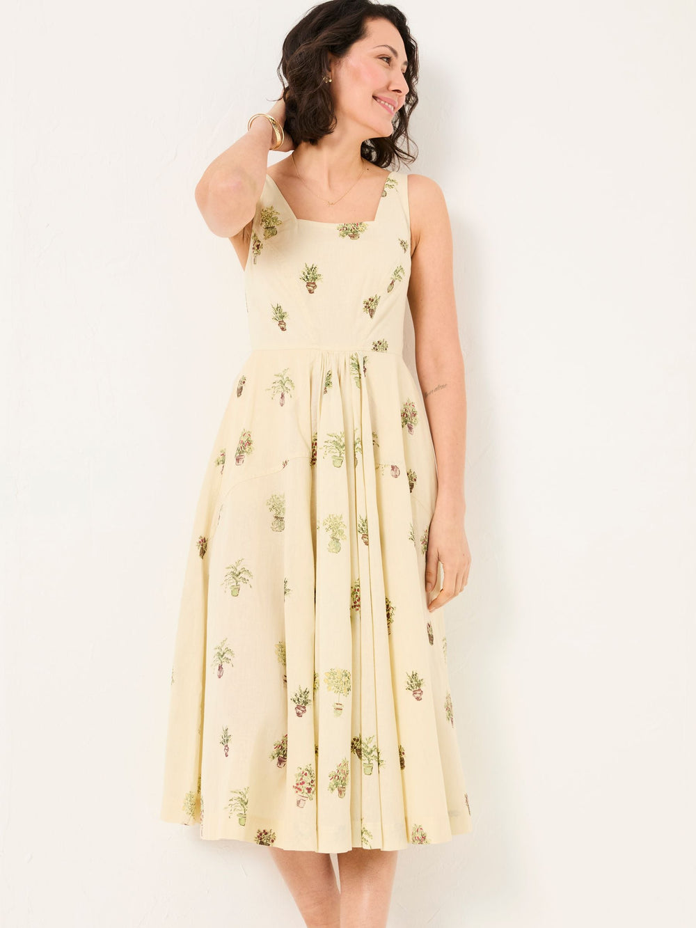 Maria Ivory Plants Midi Dress