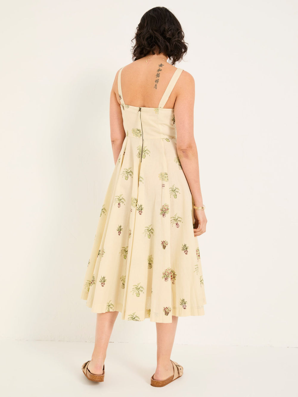 Maria Ivory Plants Midi Dress
