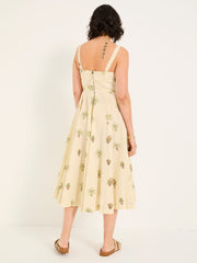Maria Ivory Plants Midi Dress