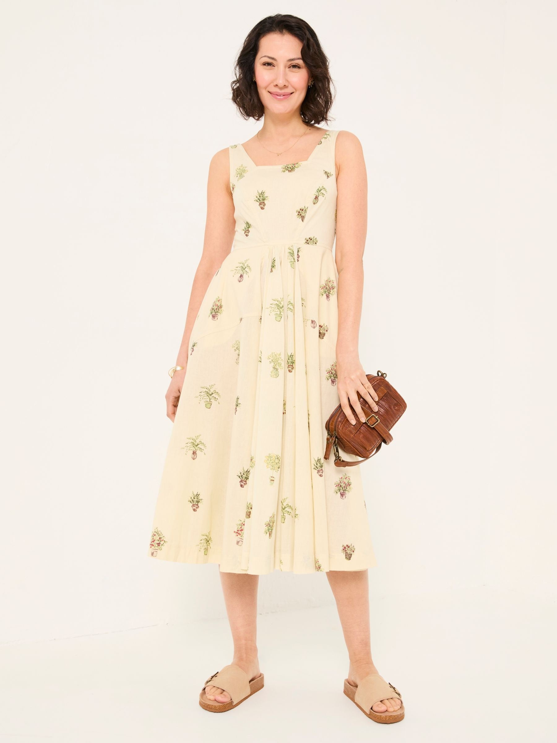 Maria Ivory Plants Midi Dress