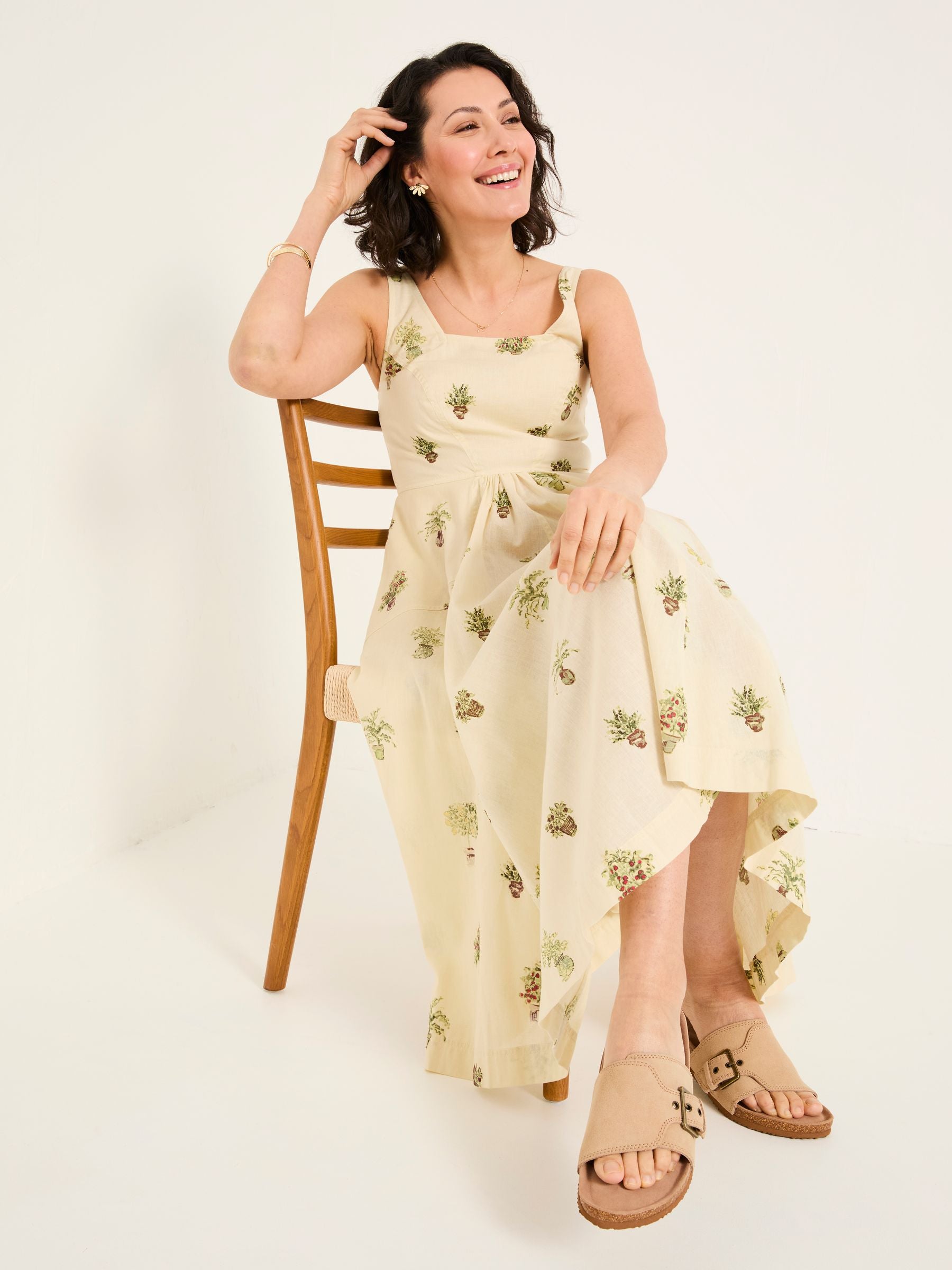 Maria Ivory Plants Midi Dress