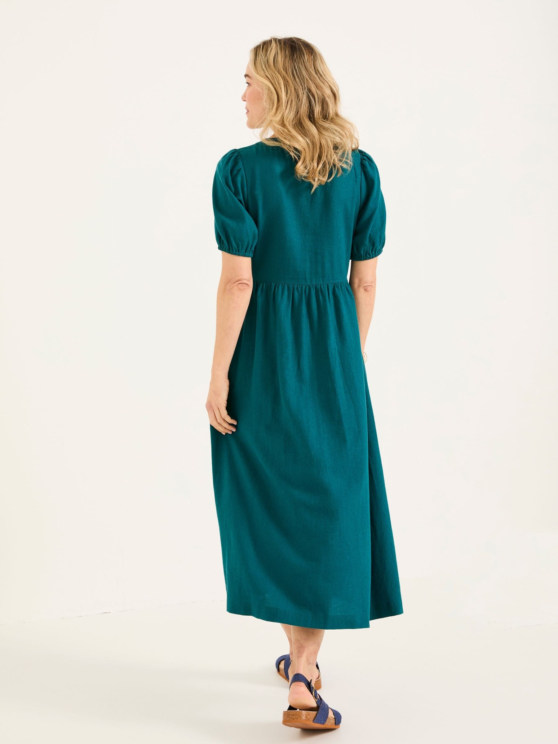 Remi Dark Teal Linen Midi Dress