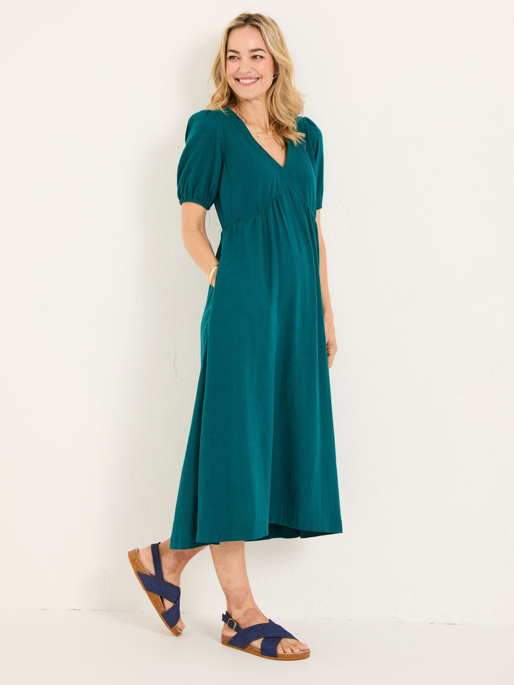Remi Dark Teal Linen Midi Dress