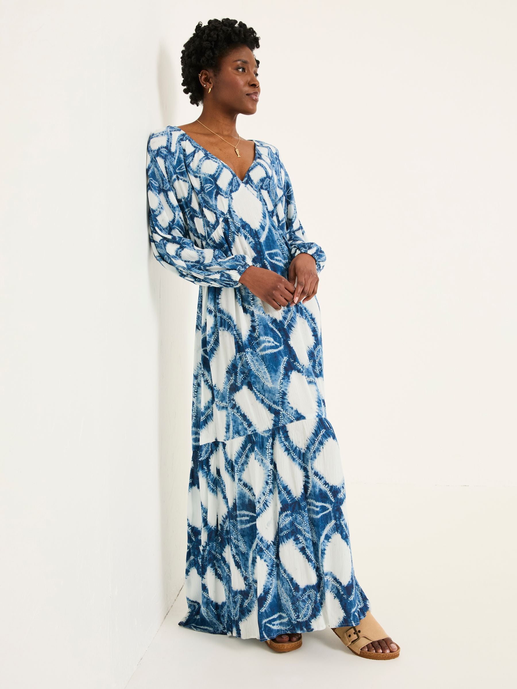 Noelle Indigo Blue Water Leaf Maxi Dress