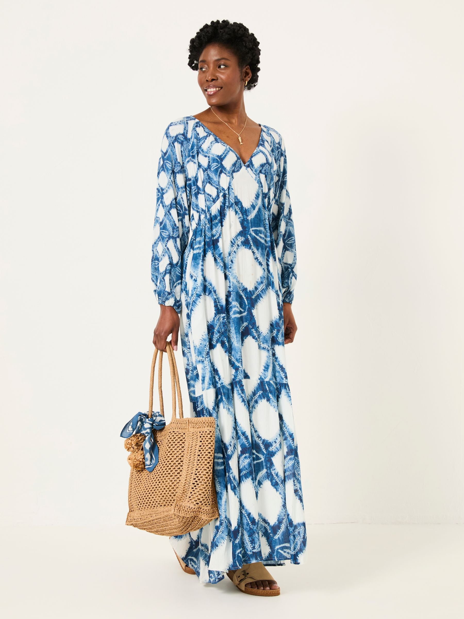 Noelle Indigo Blue Water Leaf Maxi Dress