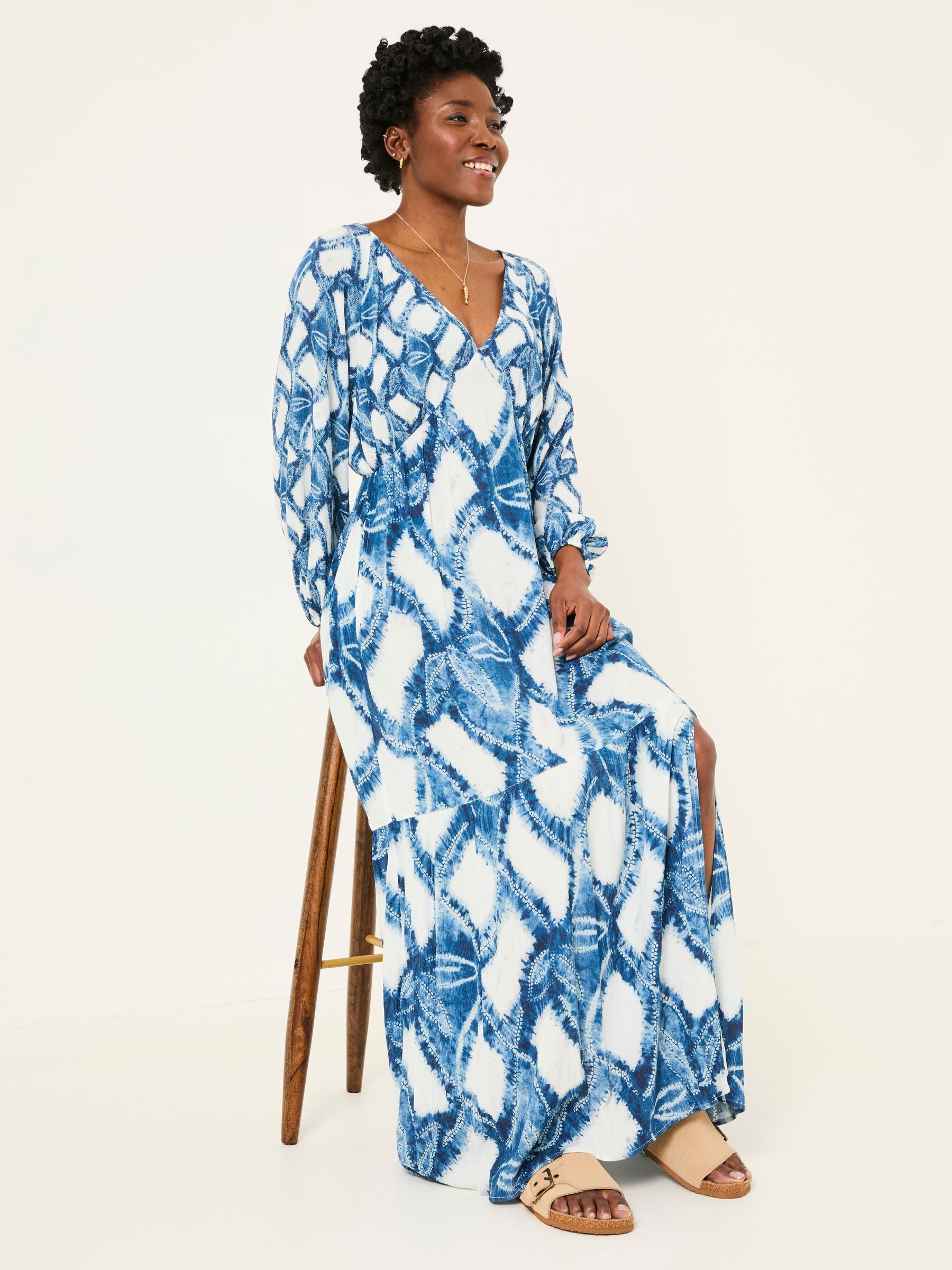Noelle Indigo Blue Water Leaf Maxi Dress