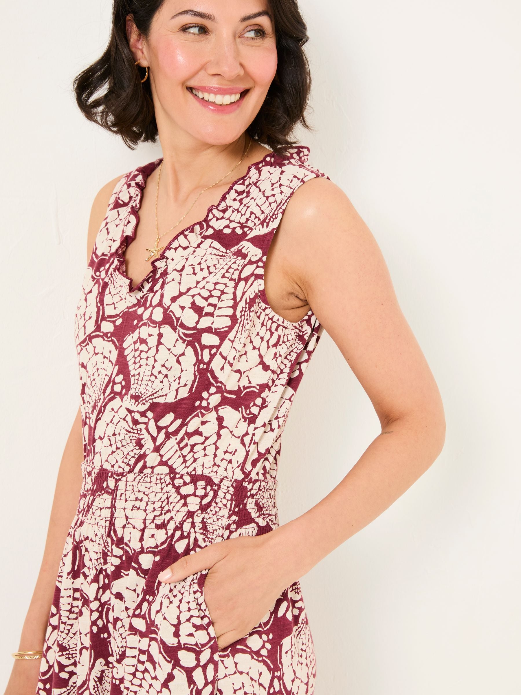 Ellie Burgundy Red Mono Shells Jersey Maxi Dress
