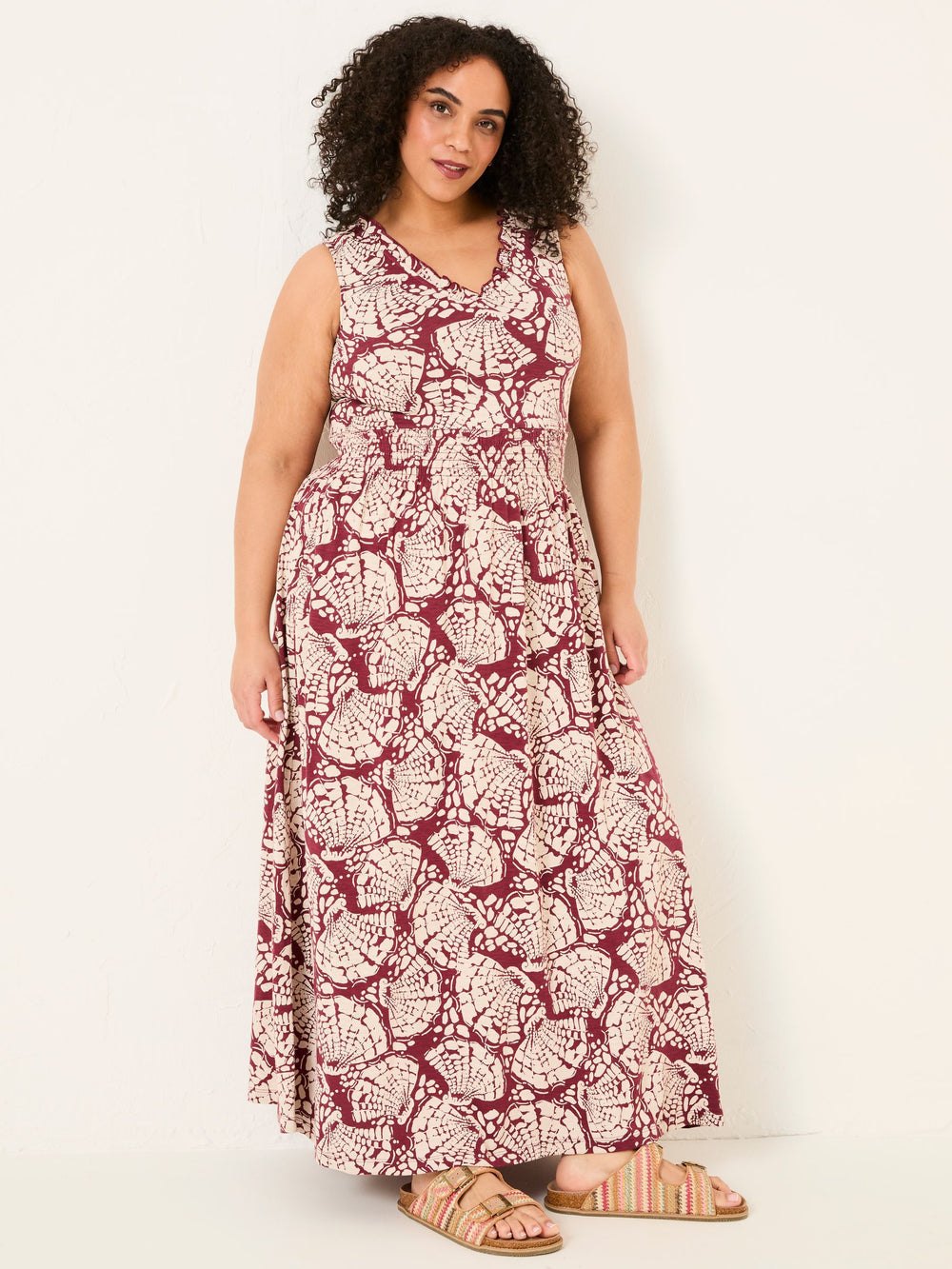Ellie Burgundy Red Mono Shells Jersey Maxi Dress
