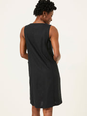 Binny Black Button Linen Dress