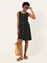 Binny Black Button Linen Dress