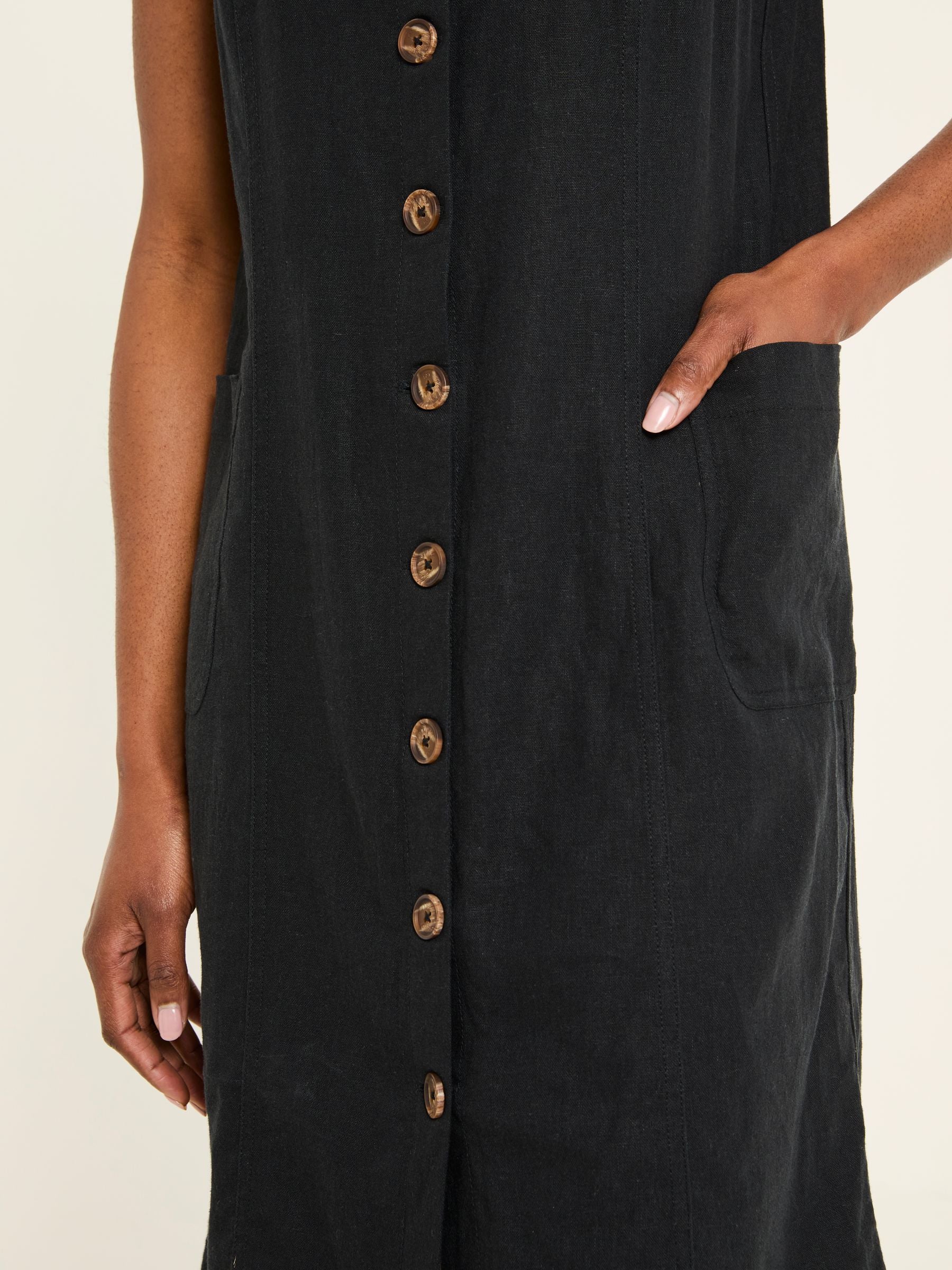Binny Black Button Linen Dress