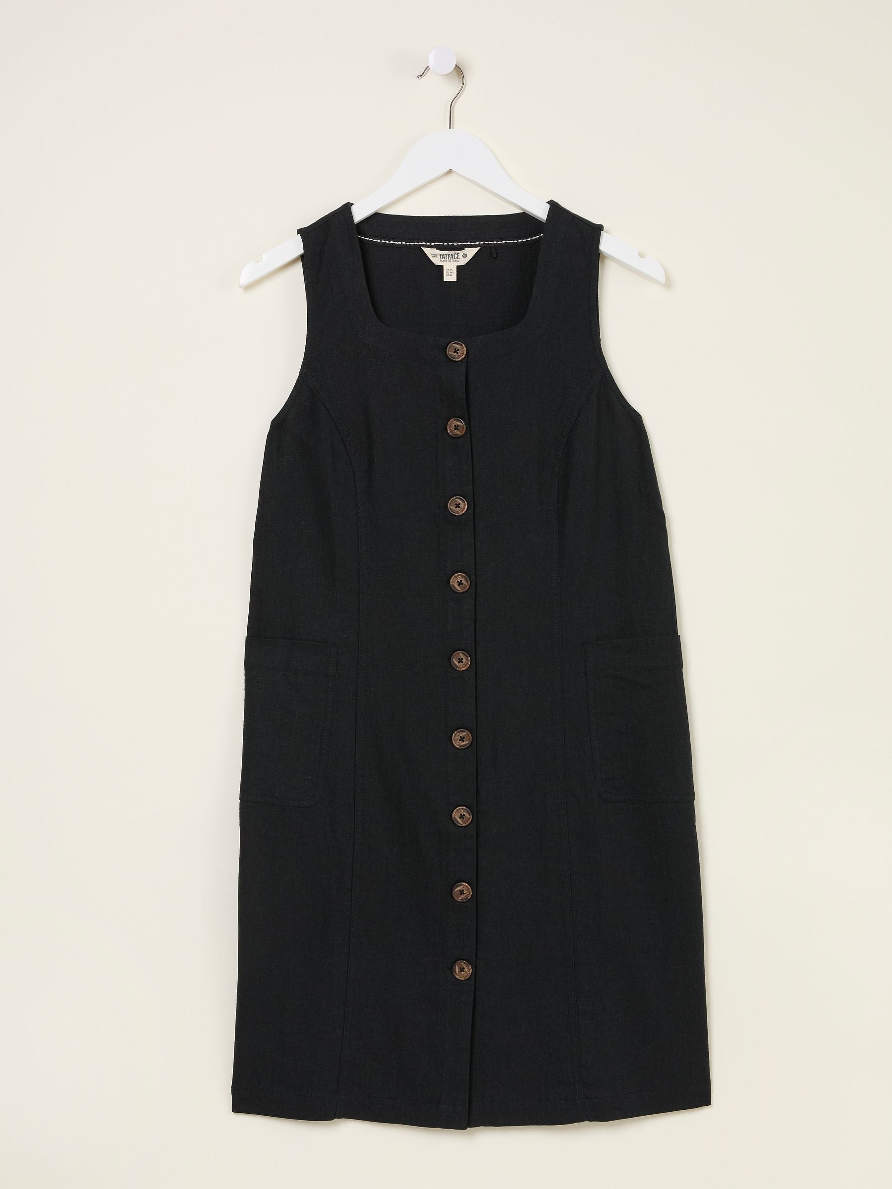 Binny Black Button Linen Dress