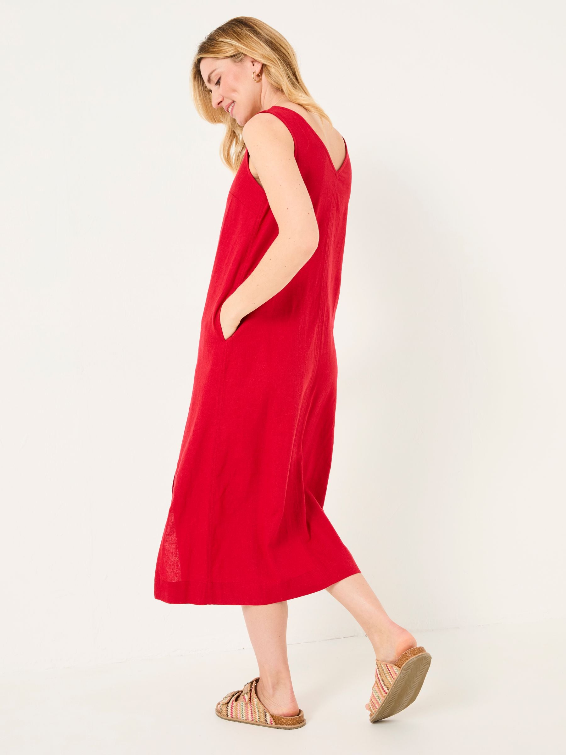 Corey Rust Red Linen Midi Dress
