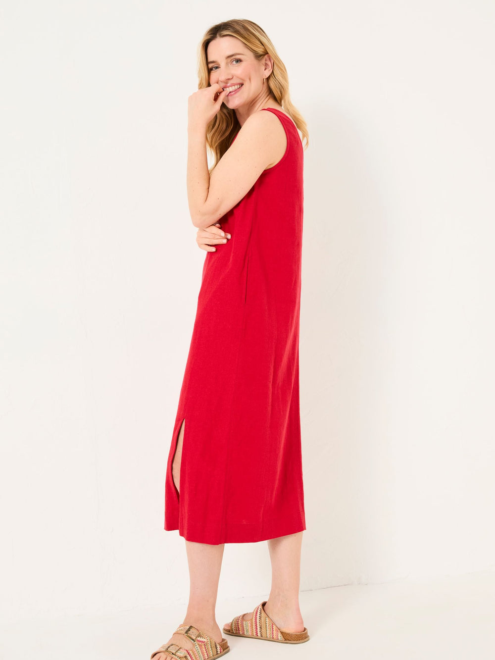 Corey Rust Red Linen Midi Dress