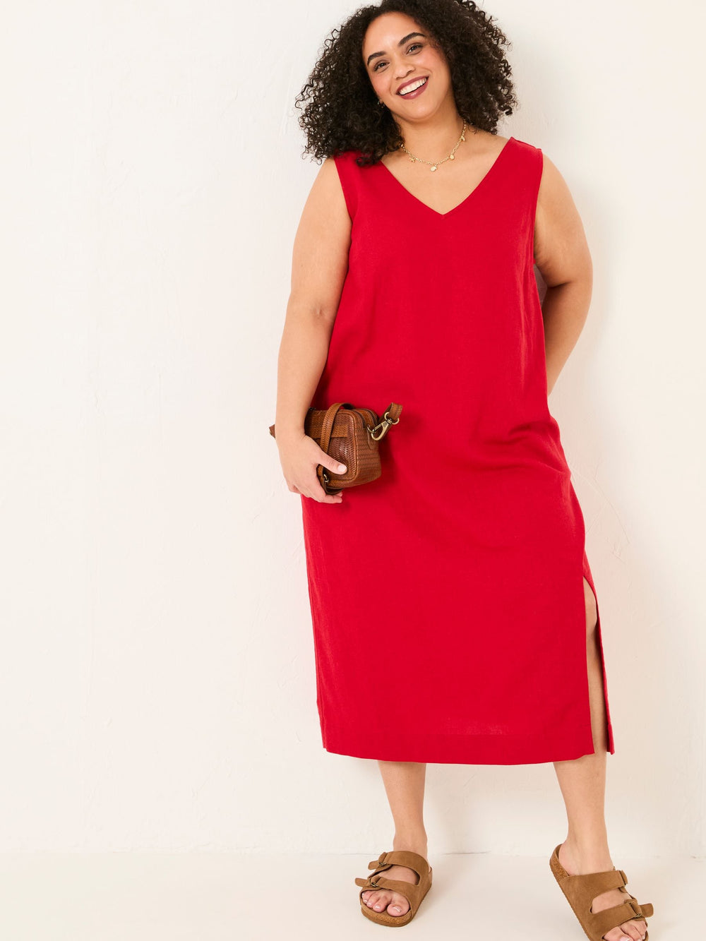 Corey Rust Red Linen Midi Dress