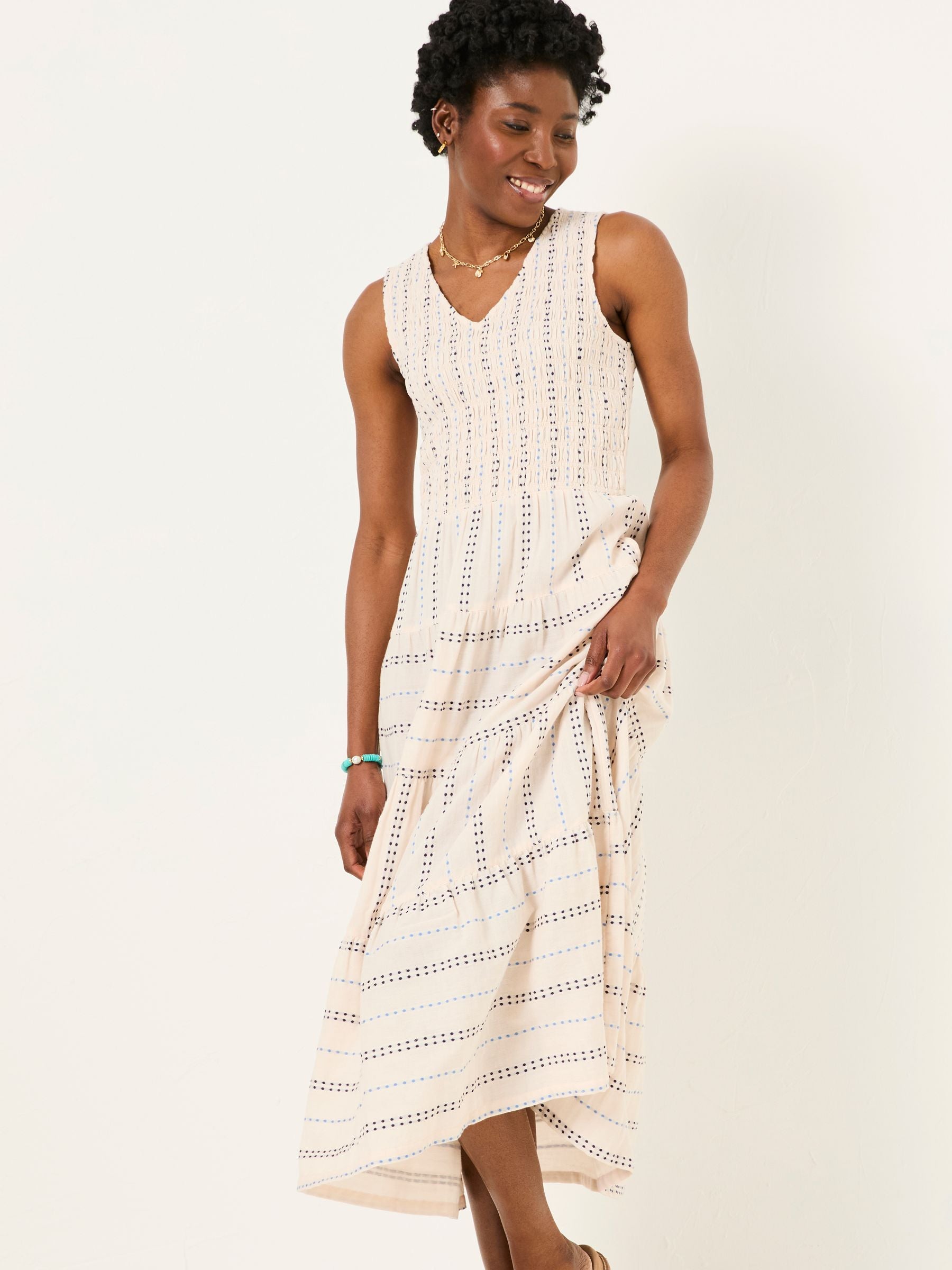 Ariana Multi Tiered Stripe 100% Cotton Dress