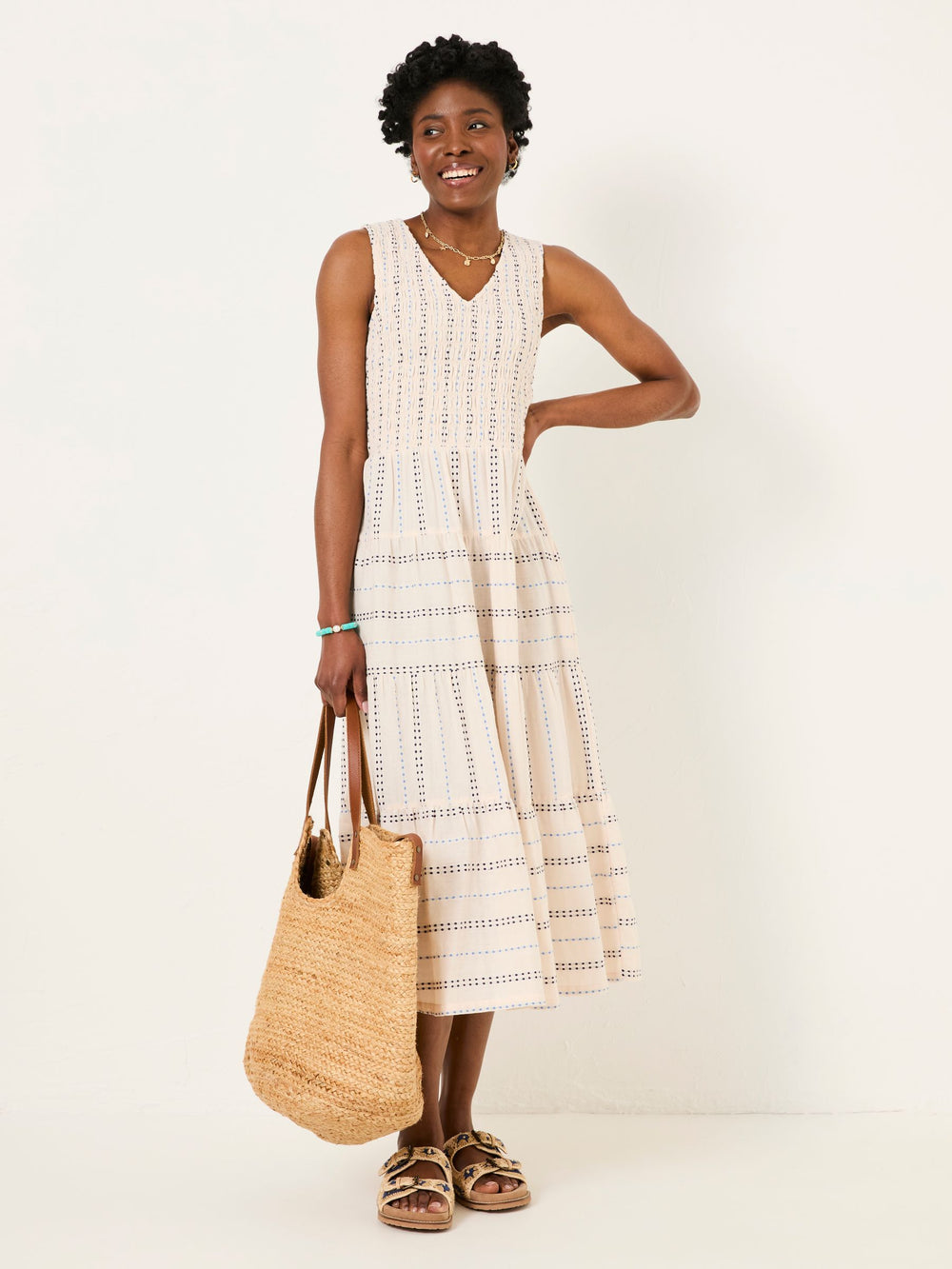 Ariana Multi Tiered Stripe 100% Cotton Dress