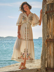 Paige Ivory Embroidered Midi Dress