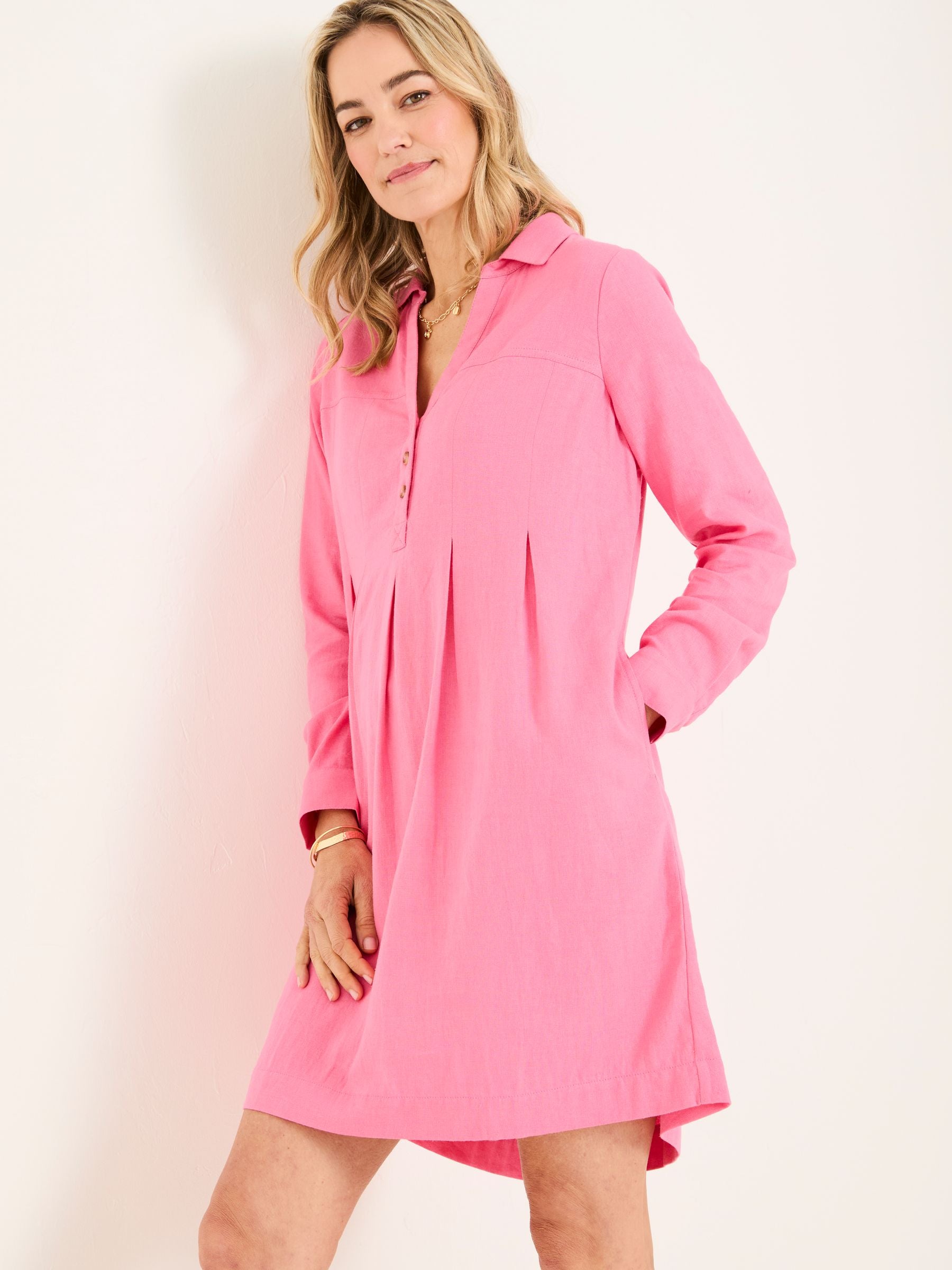 Lena Mid Pink Linen Dress