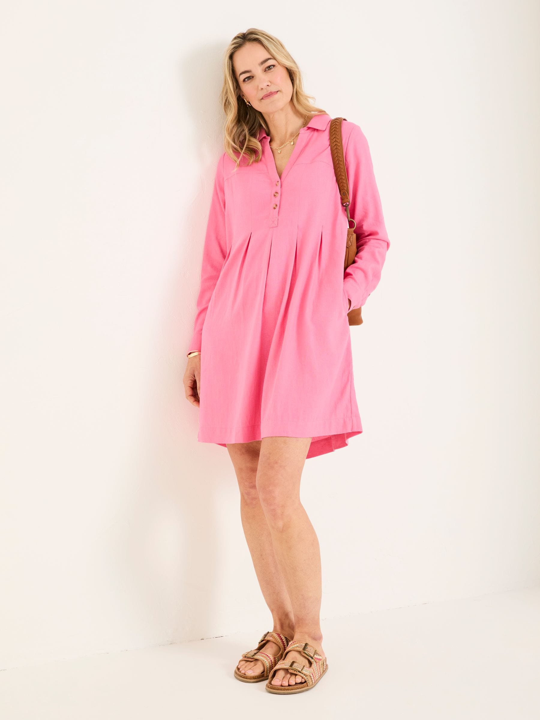 Lena Mid Pink Linen Dress