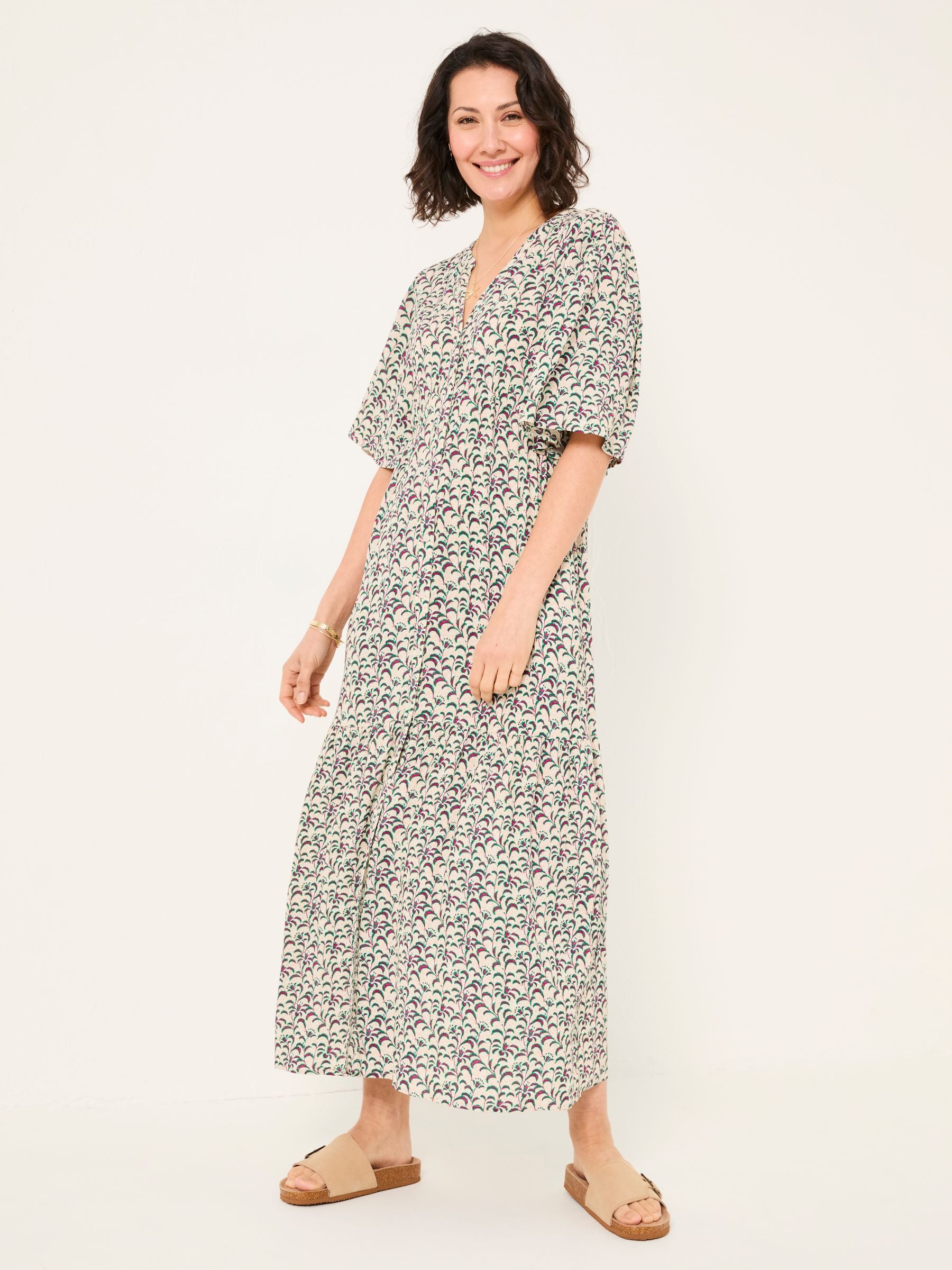 Paige Multi Vine Floral Embroidered Midi Dress