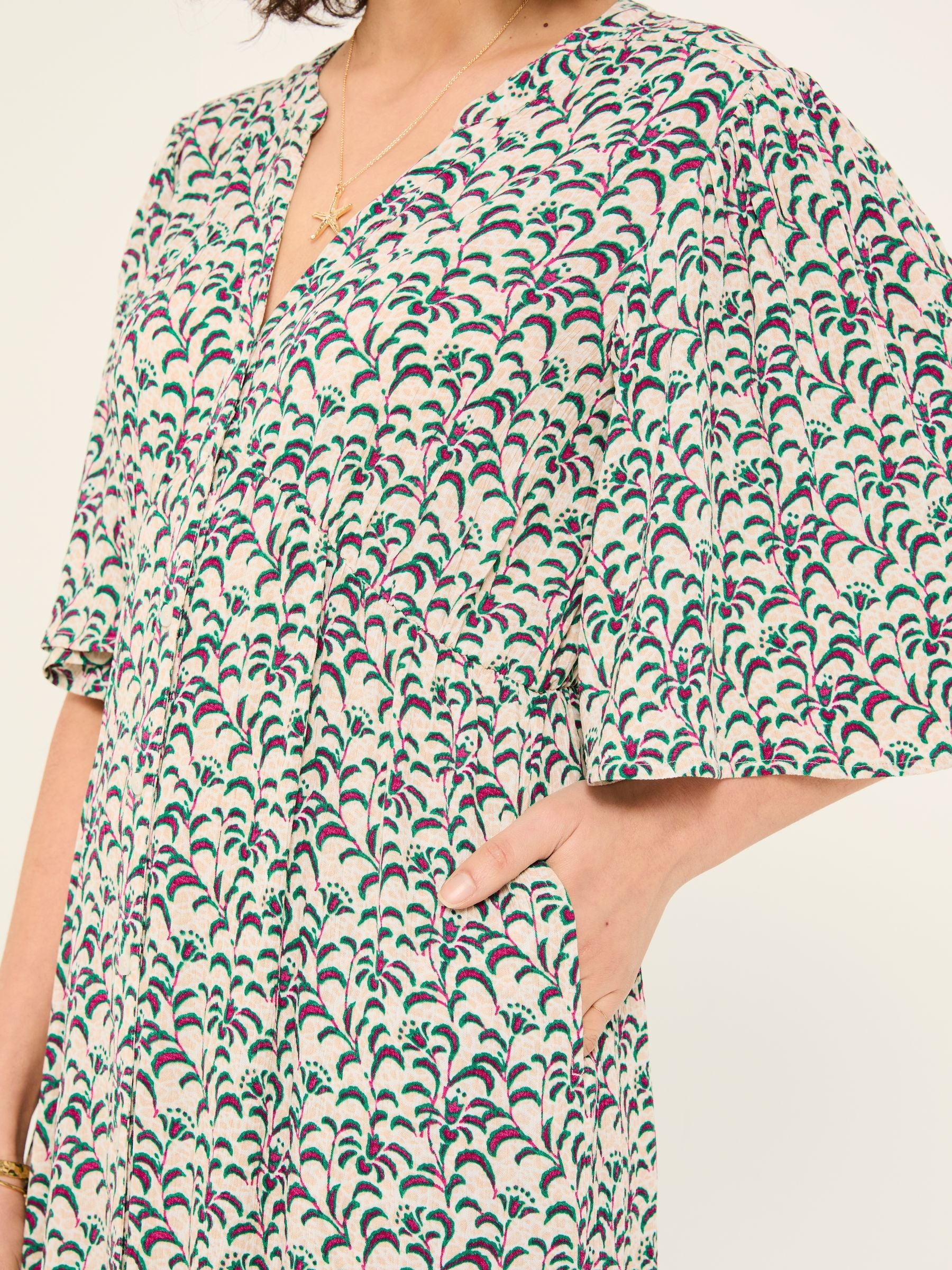 Paige Multi Vine Floral Embroidered Midi Dress