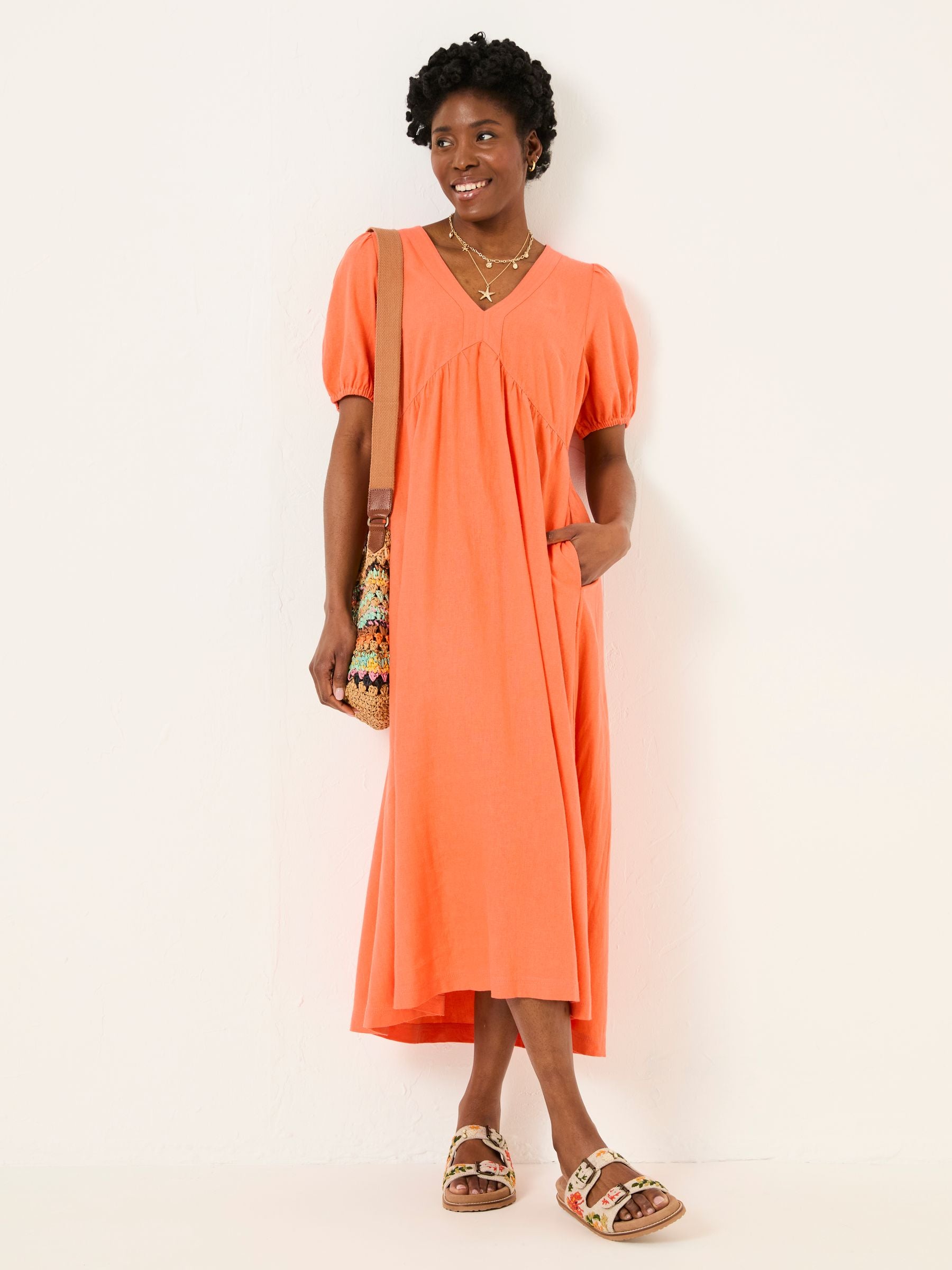 Remi Dark Coral Linen Midi Dress