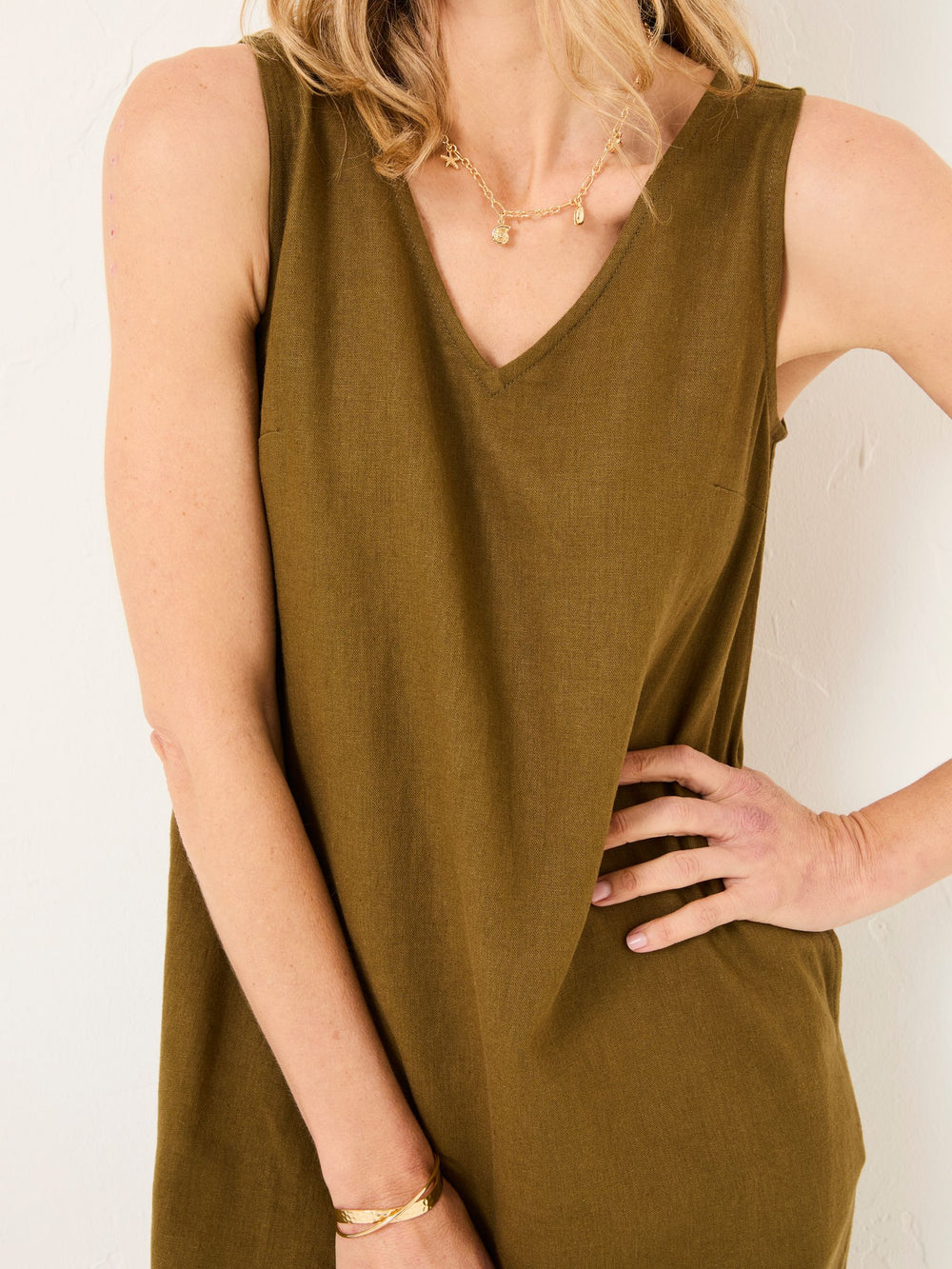 Corey Khaki Green Linen Midi Dress