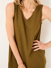Corey Khaki Green Linen Midi Dress