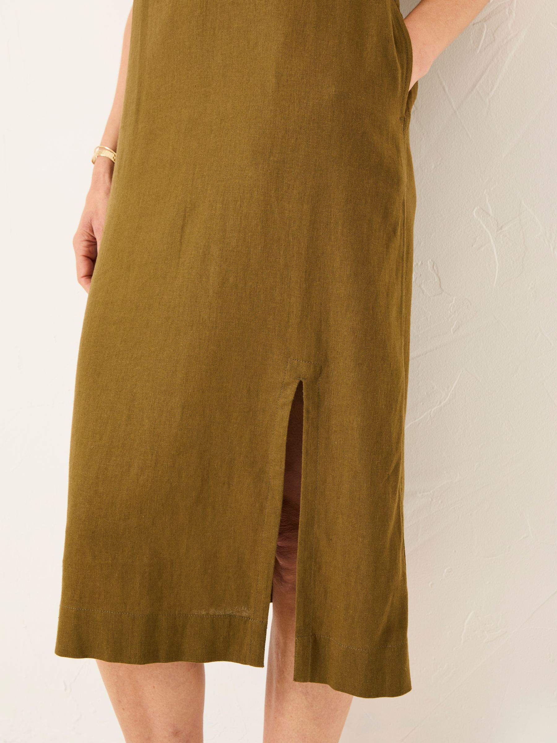 Corey Khaki Green Linen Midi Dress
