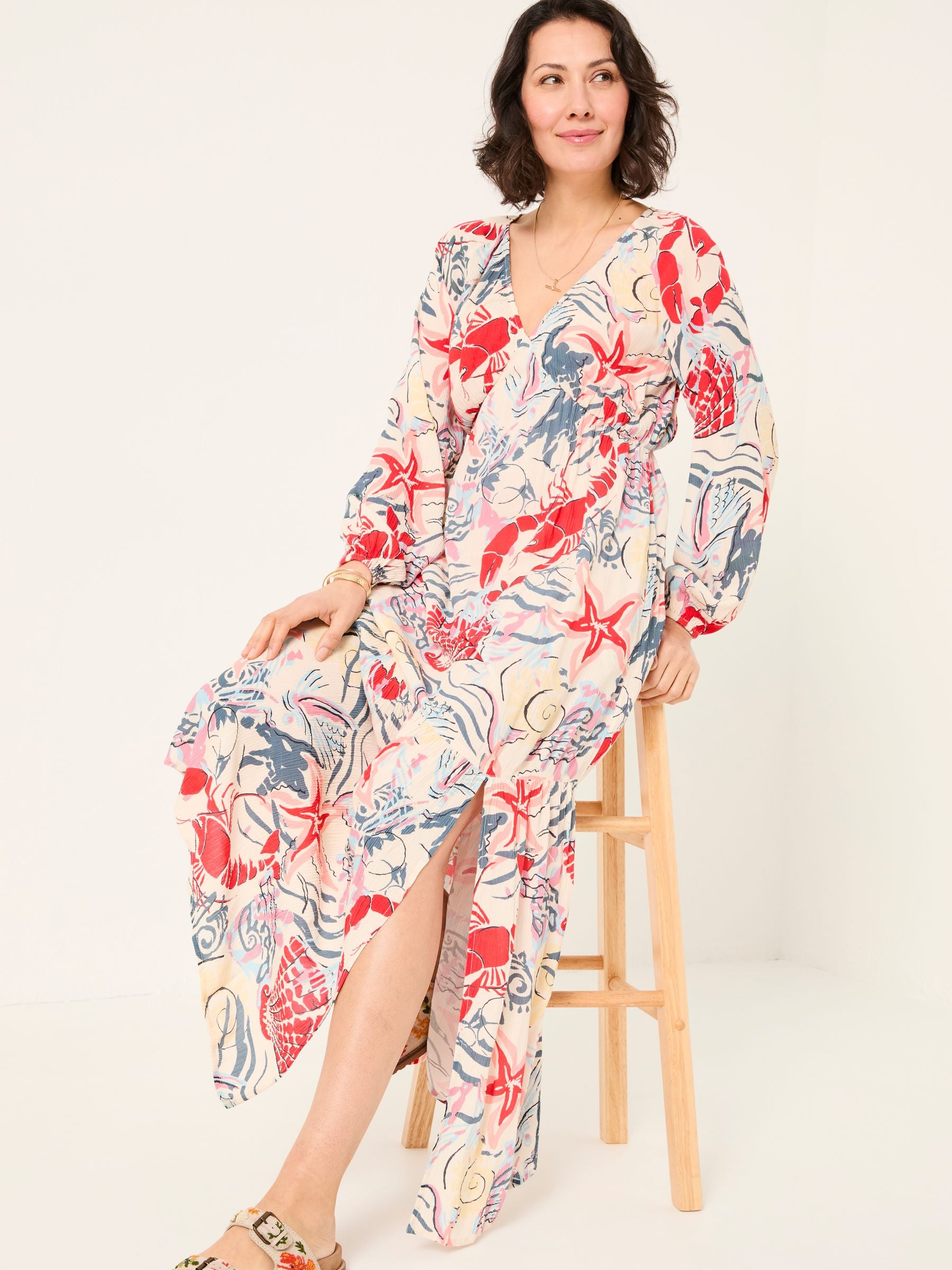 Noelle Ivory Sea Scene Maxi Dress