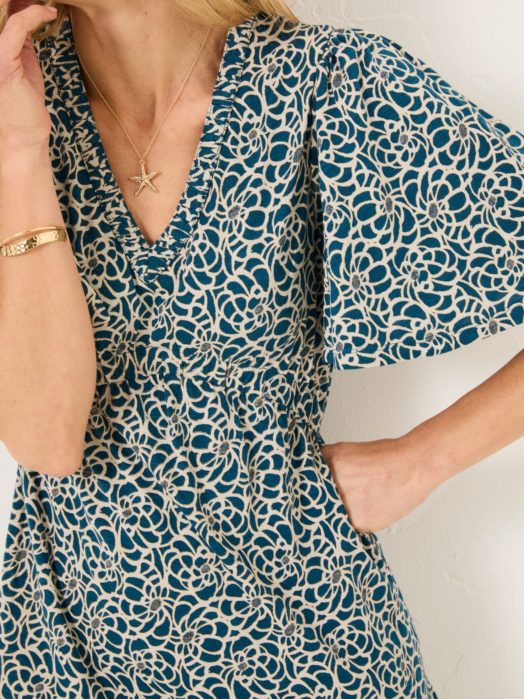 Grace Teal Blue Shibori Jersey Dress