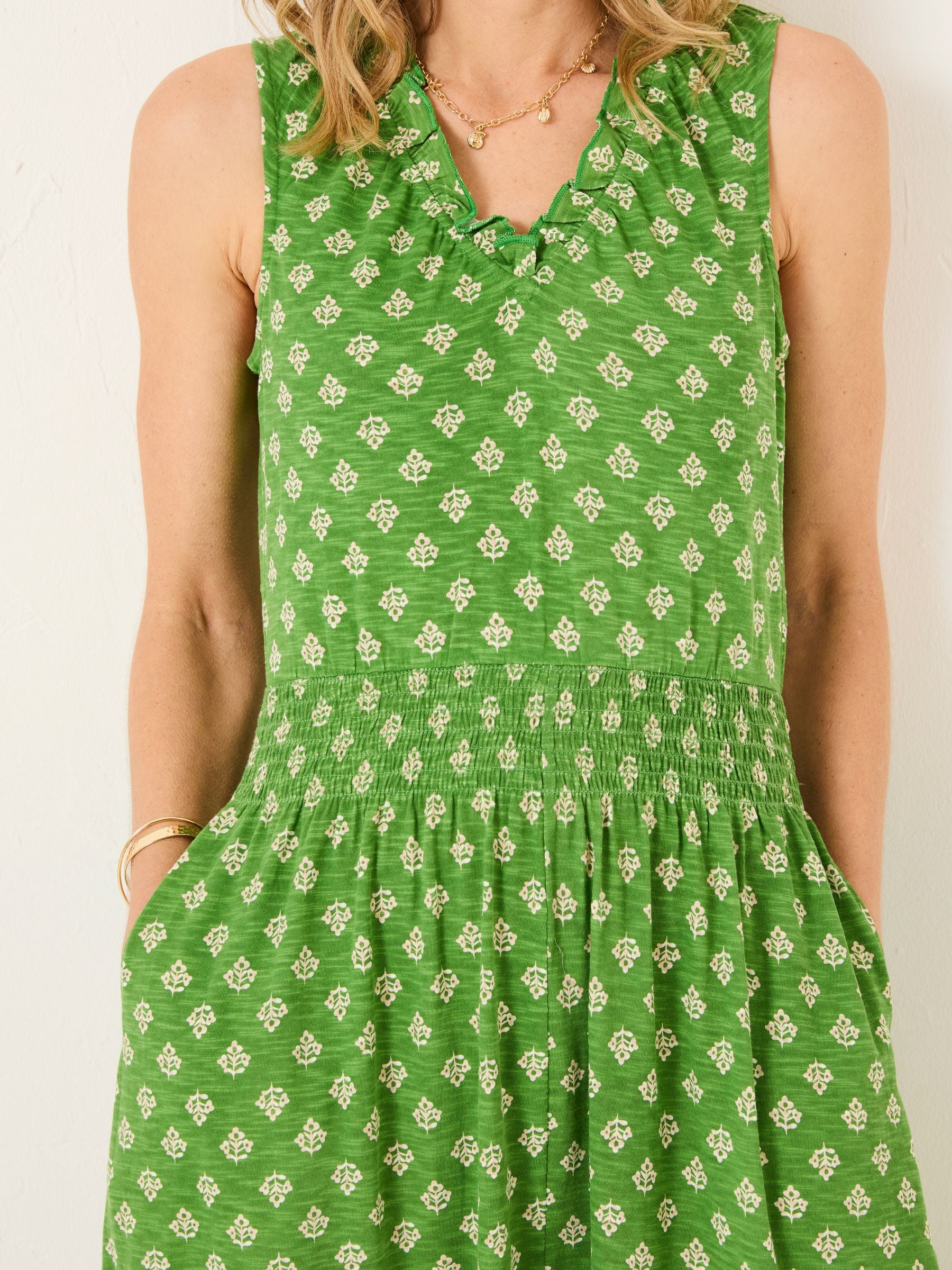 Ellie Mid Green Woodblock Jersey Maxi Dress